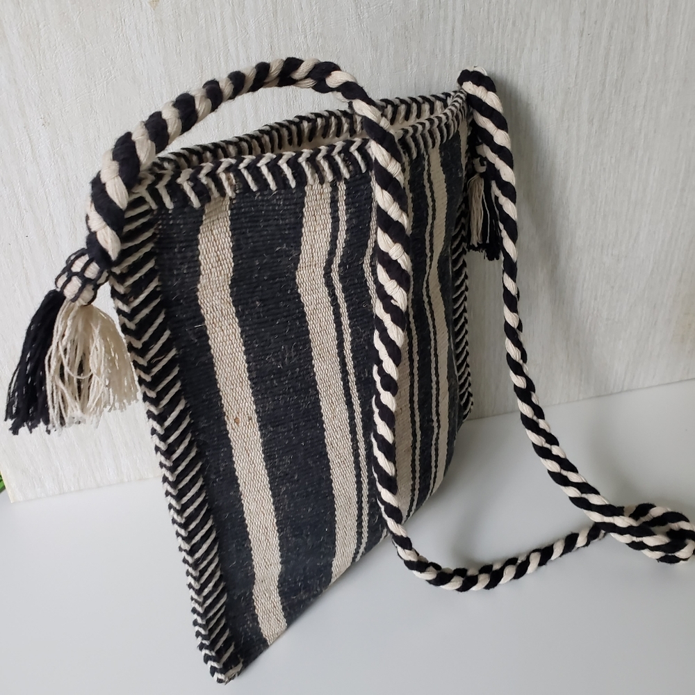 Vtg Y2k Boho Texture Stripe Print Crossbody Bag - Picture 2 of 6